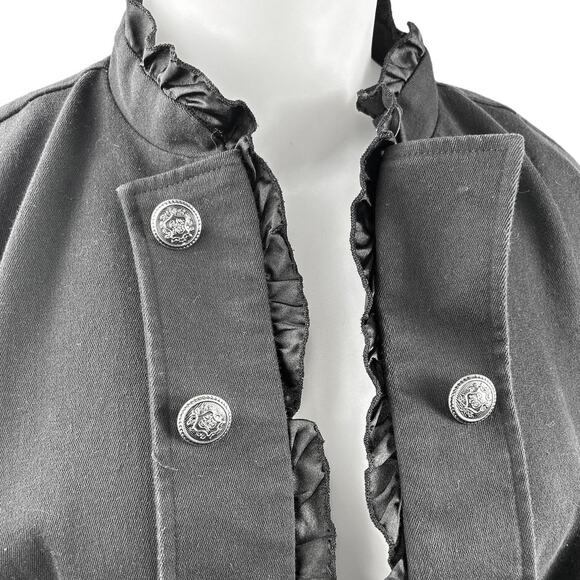 Maurices Women's Black Long Sleeve Ruffle Buttons Military Blazer Coat Jacket 3 - Picture 3 of 5